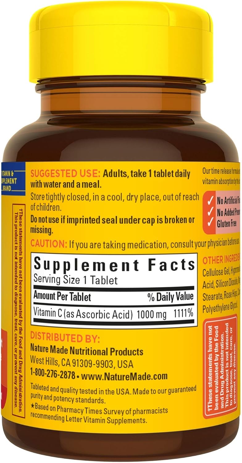 Nature Made Vitamin C 1000 mg Time Release Tablets with Rose Hips, 60 Tablets (Packaging May Vary) - görsel 9