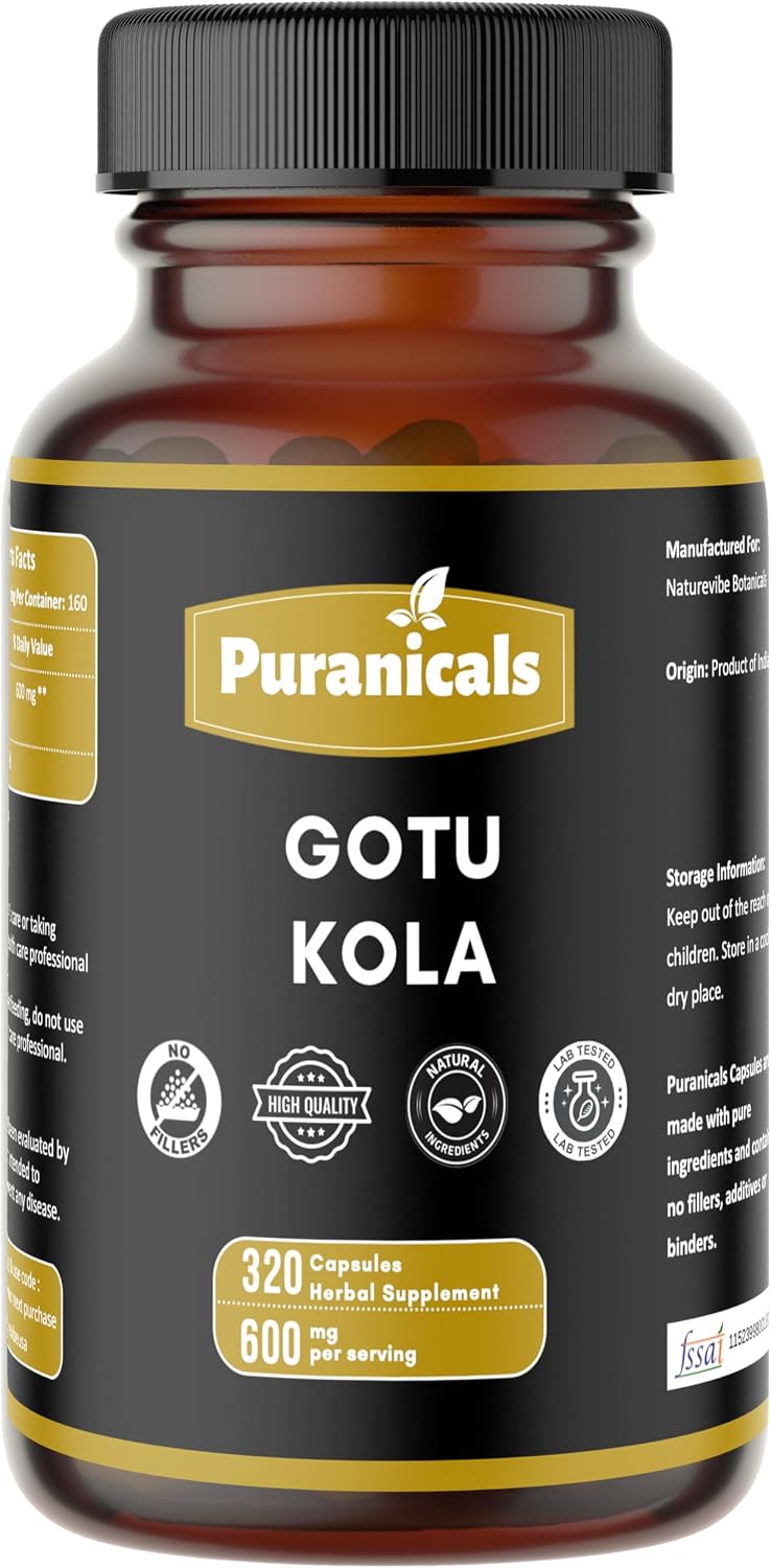 Gotu Kola Premium 320 Capsules – Non-GMO and Gluten-free | Herbal Supplement | 600 mg Per Serving | Made with 100% Pure Gotu Kola Powder - görsel 1