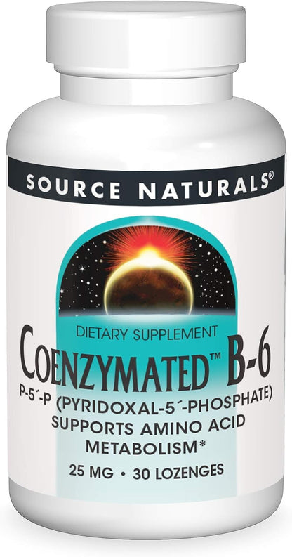 Source Naturals Coenzymated B-6 25 mg – Pyridoxal-5-Phosphate (P5P) Sublingual Lozenges – 30 Lozenges