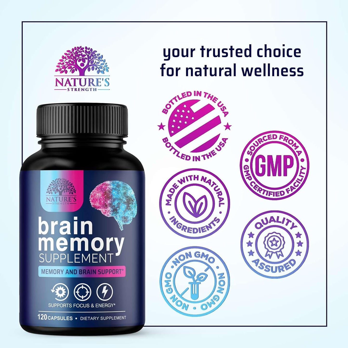 Nature's Strength Brain Memory Supplement Capsules – 120 Capsules - görsel 4