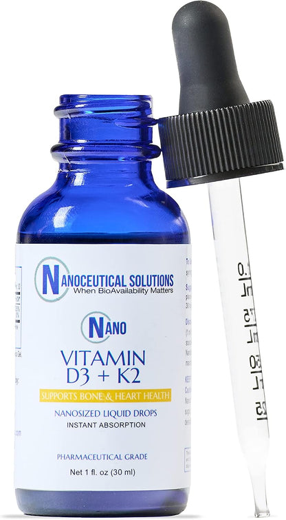Nano Vitamin D3+K2 Liquid Drops - 5000 IU / 100 mcg - Rapid Absorption - 30 ml