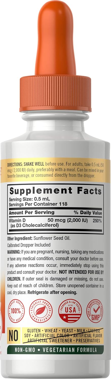 Carlyle Vitamin D3 Liquid Drops | 2000 IU (50 µg) | 60 ml | Vitamin D Supplement for Adults | Vegetarian, Non-GMO, Gluten-Free Formula - görsel 2