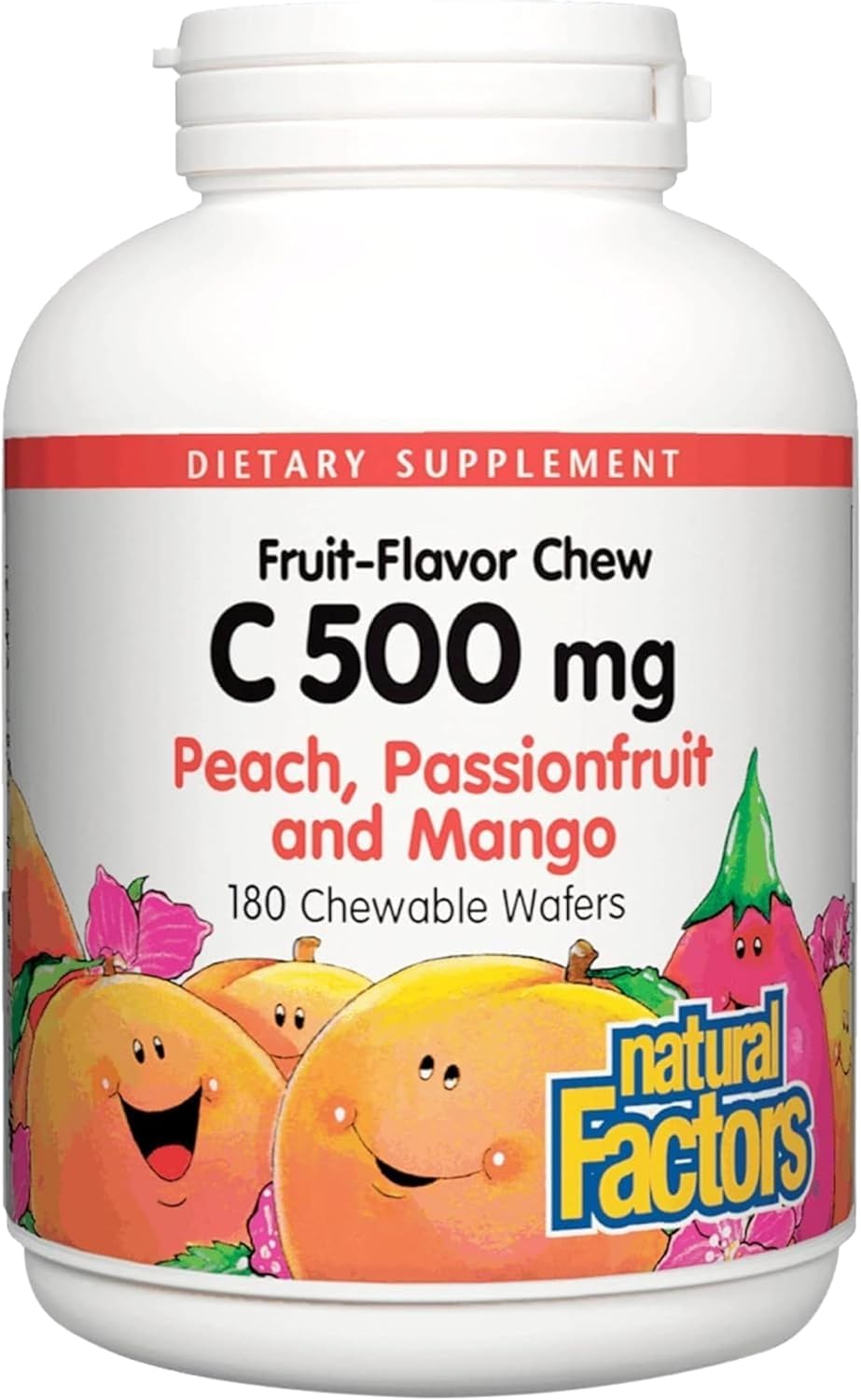 Natural Factors Kids Chewable Vitamin C – 500 mg – 180 Wafers – Peach, Passionfruit & Mango - görsel 1