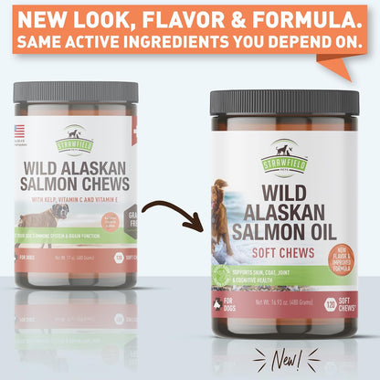Strawfield Pets Salmon Dog Chews Omega-3 Fish Oil Chews with Wild Alaskan Salmon Oil Skin & Coat + Seasonal Allergy Support Hip & Joint Dog Supplement + EPA & DHA Made in USA