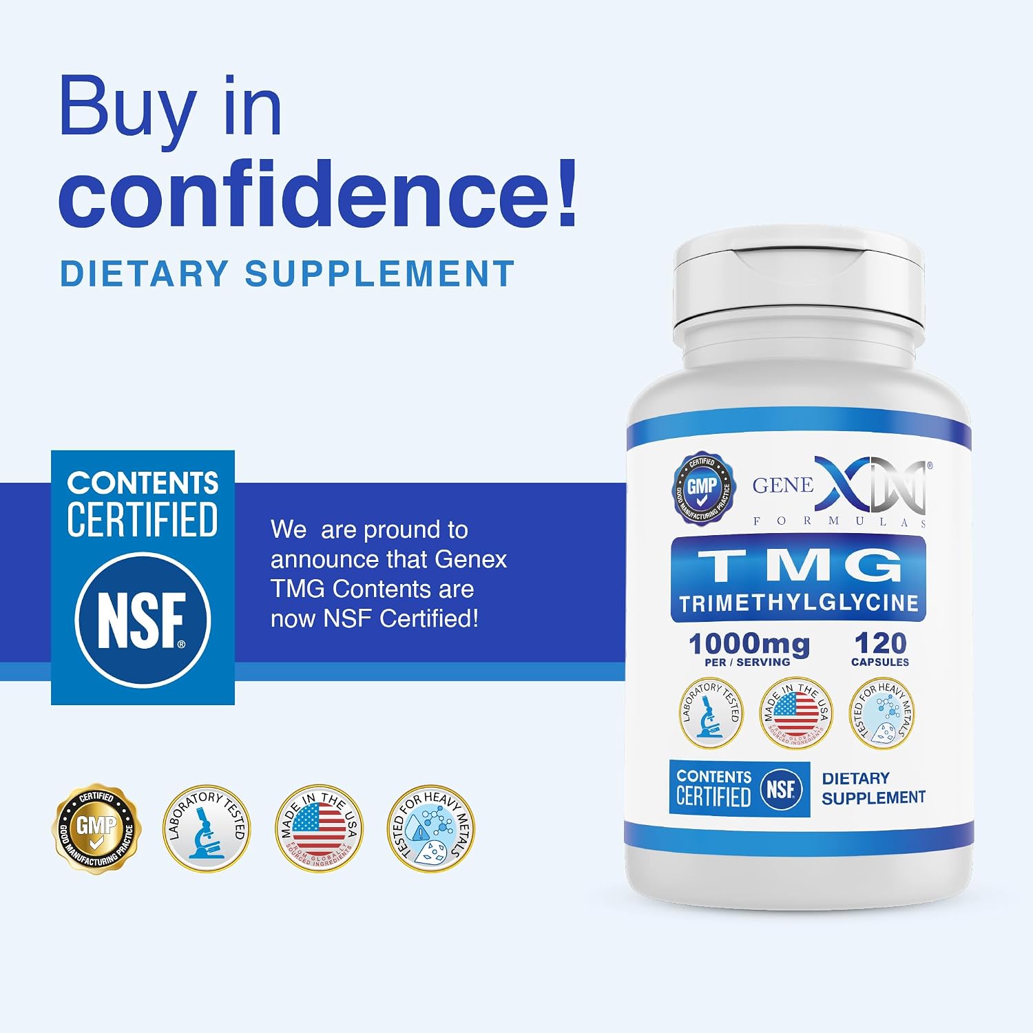 Genex Formulae TMG Food Supplement 1000mg – NSF Certified – Betaine Anhydrous Trimethylglycine – 120 Capsules - görsel 2