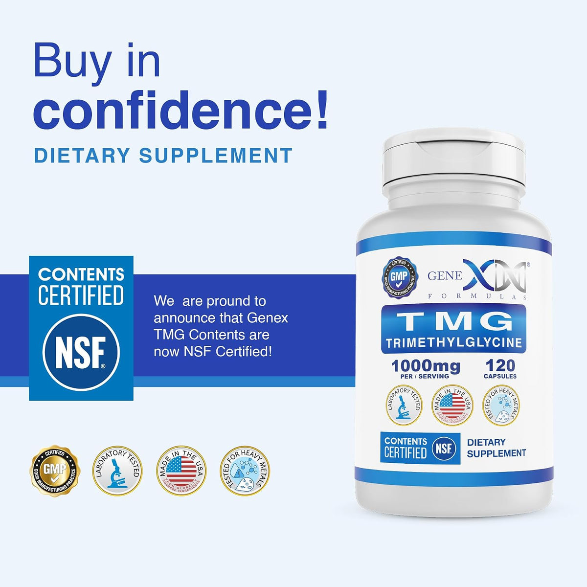 Genex Formulae TMG Supplement 1000mg - Betaine Anhydrous Trimethylglycine - NSF Certified, Gluten-free, Non-GMO (360 Capsules) - görsel 2
