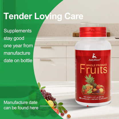 JulyDeer Fruit Supplement – 90 Vegetarian Capsules – 16 Whole Fruits Blend