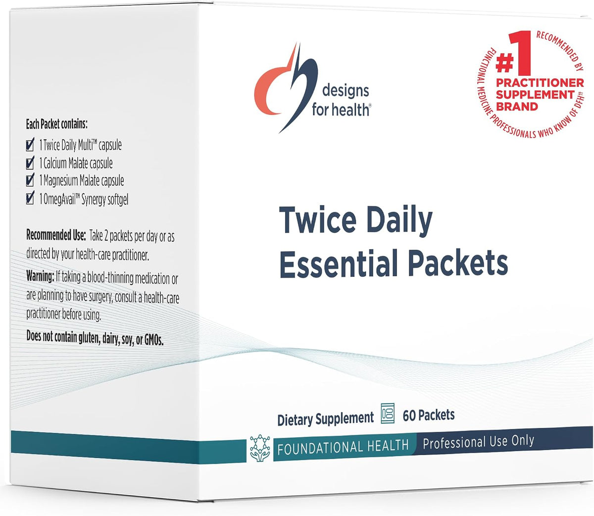 Designs for Health Twice Daily Essential Sachets – Daily Multivitamin with Omega-3 Fish Oil, Calcium, Magnesium and Chelated Minerals (60 Sachets) - görsel 1