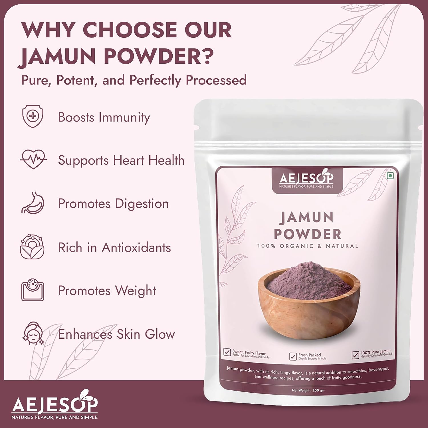 Organic Jamun Powder (Indian BlackBerry, Jambu, Java Plum) - from Eugenia Jambolana Seed, 200g - görsel 3