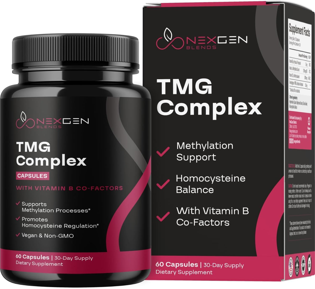 TMG Trimethylglycine Supplement with Methyl B Complex - 500mg Betaine TMG with Methylated B Vitamins for Homocysteine Support - Vegan & Non-GMO (1 Month Supply) - görsel 1