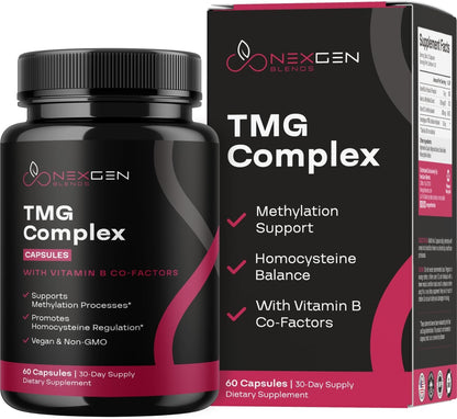 TMG Trimethylglycine Supplement with Methyl B Complex - 500mg Betaine TMG with Methylated B Vitamins for Homocysteine Support - Vegan & Non-GMO (1 Month Supply)