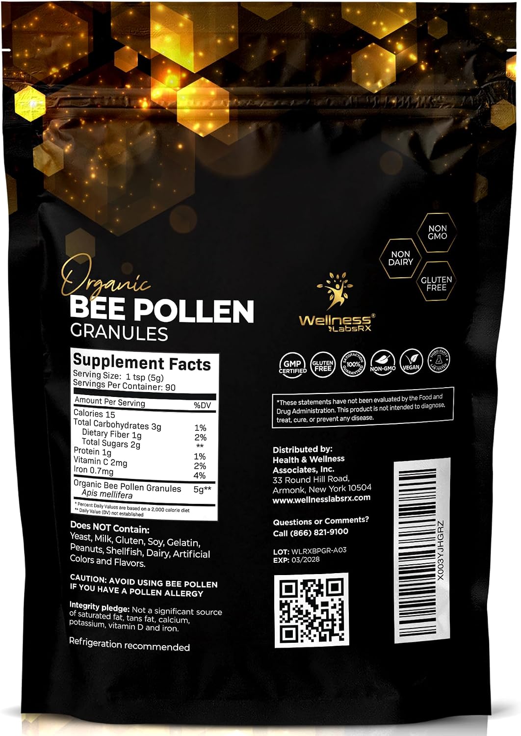 WellnessLabsRX Bee Pollen Granules - Third-Party Tested, 454 g - Keto-Friendly Superfood Supplement - görsel 2