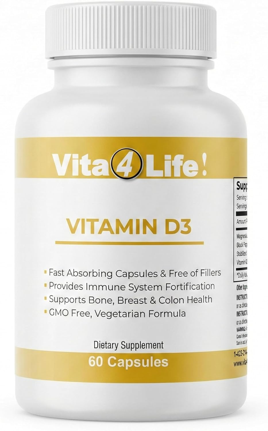 Vita4Life! Vitamin D3 with K2 & Magnesium - High Absorption, Immune & Bone Support - Non-GM, Vegetarian - 60 Capsules - görsel 1