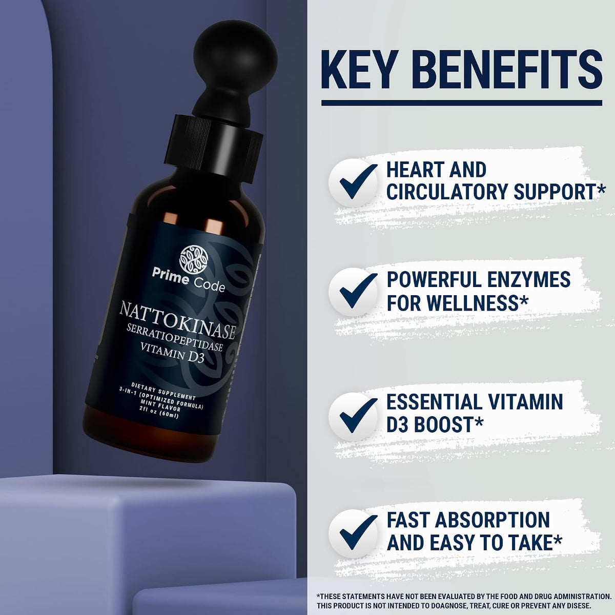 Prime Code Nattokinase & Serratiopeptidase Liquid Drops with Vitamin D3, Non-GMO, Gluten-free - görsel 6