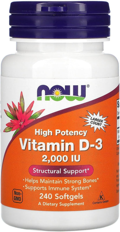 NOW Foods Vitamin D-3 50 mcg (2,000 IU) 240 Softgels (3 Pack)
