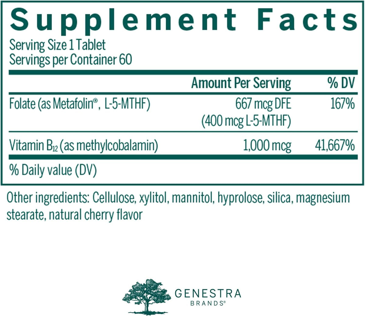 Genestra Brands Active Chewable B12 with L-Methylfolate, 60 Chewable Tablets, Natural Cherry Flavour - görsel 2