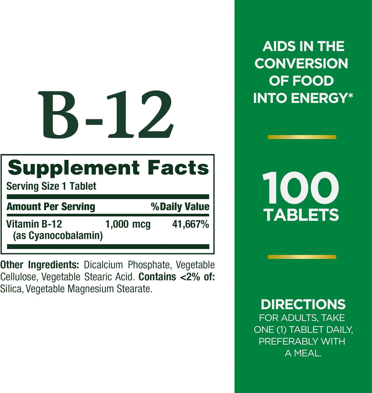 Nature's Bounty Vitamin B12 1000 mcg - 100 Tablets - görsel 2