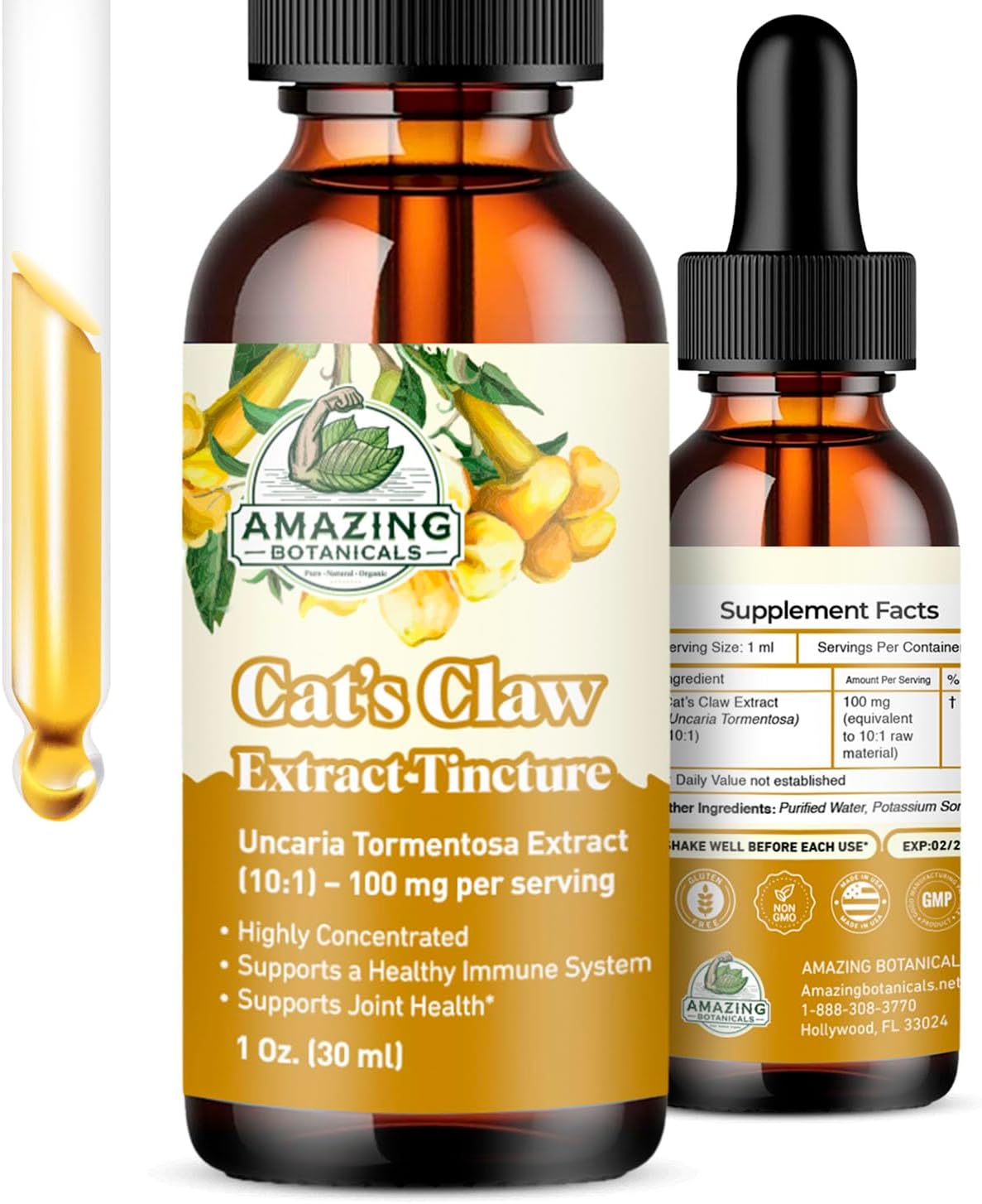 Amazing Botanicals Cat's Claw Tincture – Organic Uncaria Tomentosa 10x Extract, Immune & Joint Support, 30ml - görsel 1