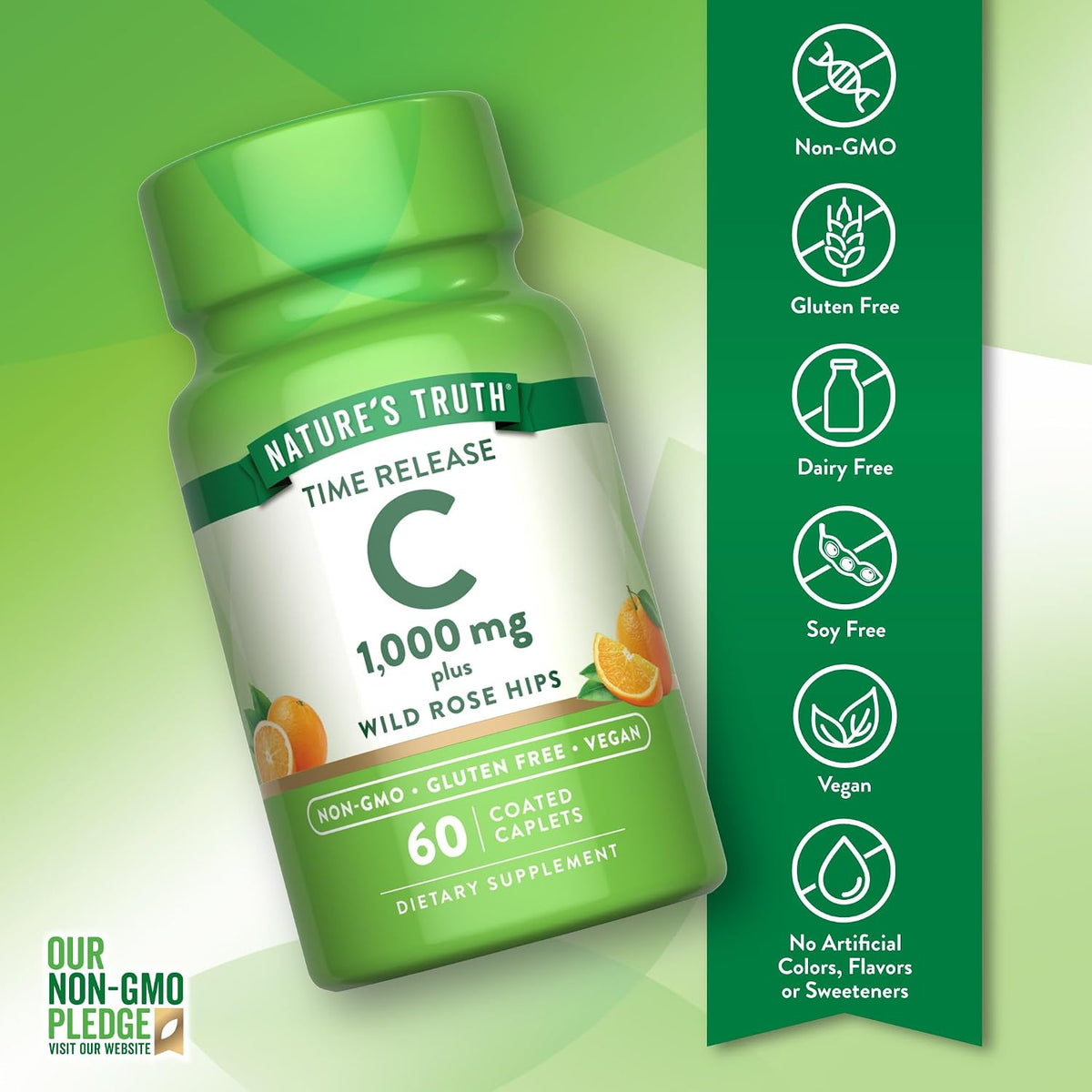 Nature's Truth Vitamin C with Rose Hips, 1000mg, 60 Coated Caplets - görsel 3