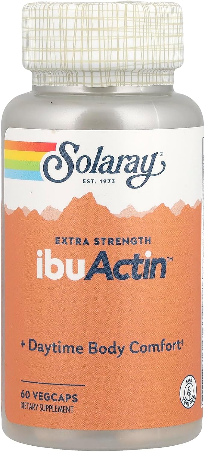 SOLARAY IbuActin Extra Strength – Herbal Pain Support with White Willow Bark, Bromelain, Turmeric & Ginger – 60 Vegan Capsules - görsel 1