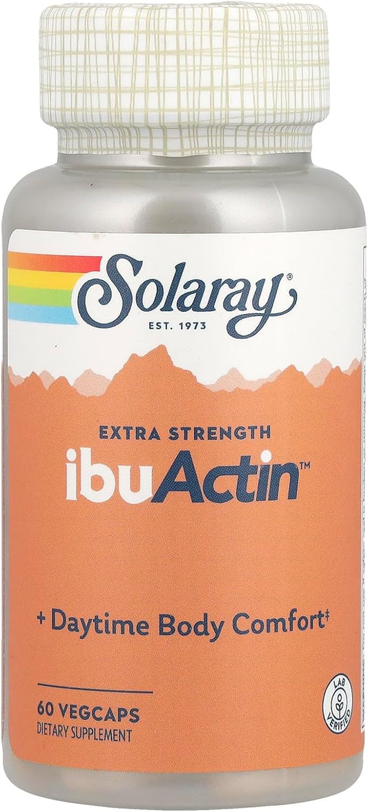 SOLARAY IbuActin Extra Strength – Herbal Pain Support with White Willow Bark, Bromelain, Turmeric & Ginger – 60 Vegan Capsules