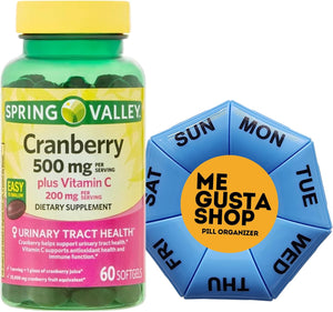 Spring Valley Cranberry 500mg plus Vitamin C 200mg per Serving, Food Supplement Softgels 60 Count Includes Pill Organiser – Image 1