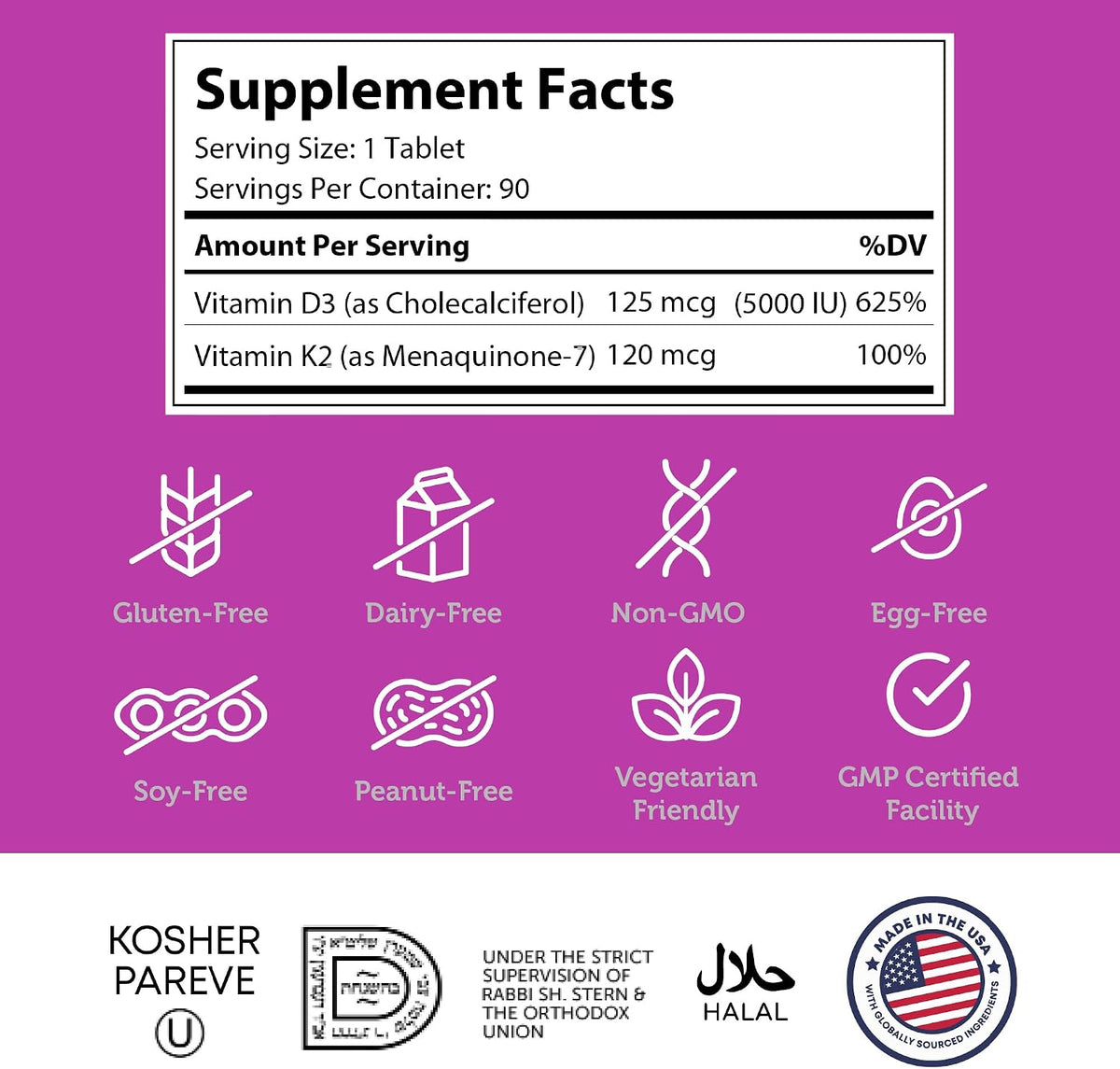 Zahler Vitamin D3 & K2 Chewable Supplement - 5000 IU D3, 120 mcg K2, 90 Chewable Tablets - görsel 3