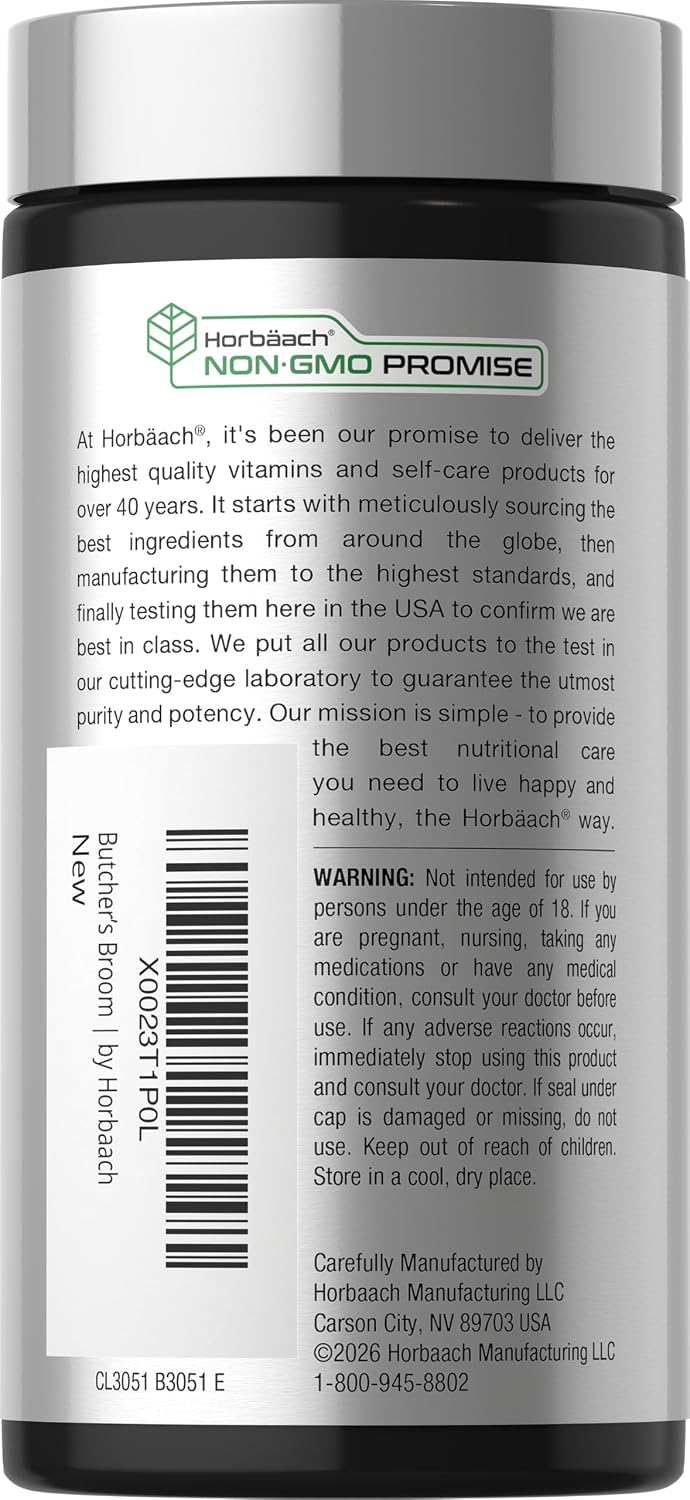 Horbaach Butchers Broom Capsules | 120 Capsules | Non-GMO, Gluten-free | Traditional Herb Root Extract Supplement - görsel 3