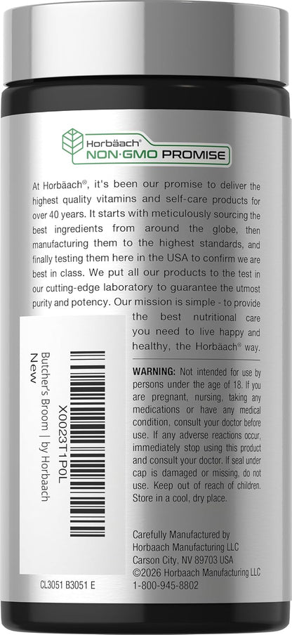 Horbaach Butchers Broom Capsules | 120 Capsules | Non-GMO, Gluten-free | Traditional Herb Root Extract Supplement