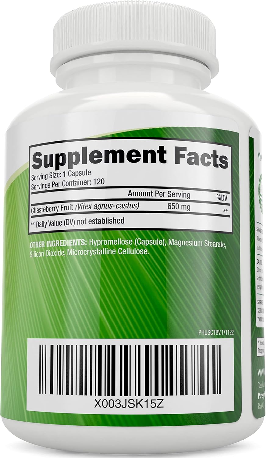 Purely Holistic Chasteberry Vitex Supplement 650mg - 4 Month Supply 120 Vegan Capsules Agnus-Castus Chaste Tree Berry Capsules Supports Normal Hormone Balance for Women - görsel 2