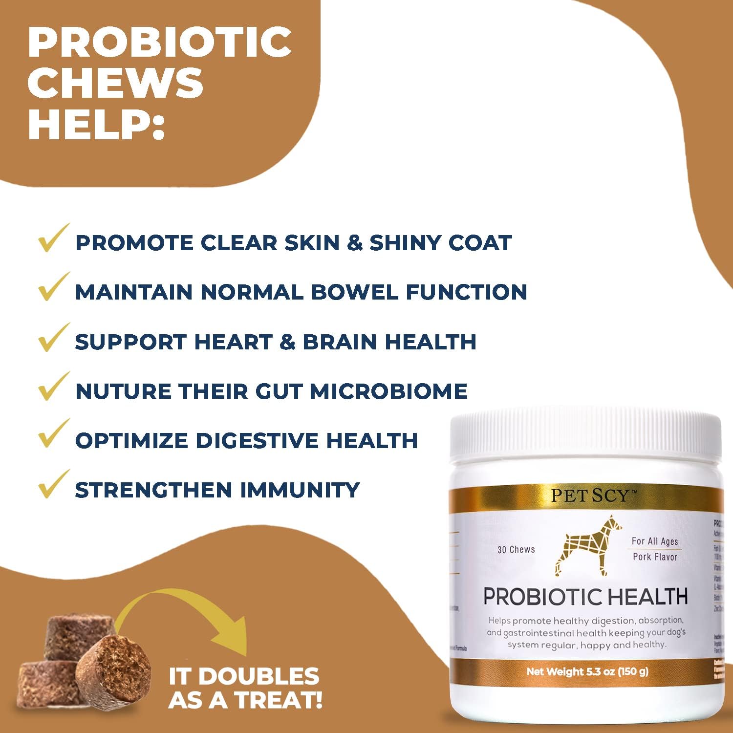 Probiotic Chews for Dogs by PetScy – 30 Chews with Prebiotic Fibre and Omega-3 - görsel 2
