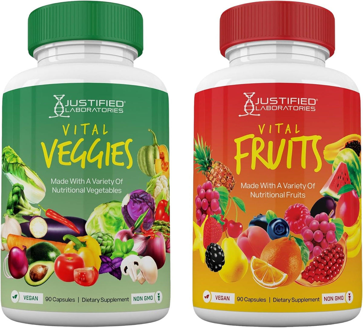 Justified Laboratories Superfoods Set - Vital Fruits (90 Capsules) + Vital Veggies (90 Capsules) - Non-GM, Vegan - görsel 1