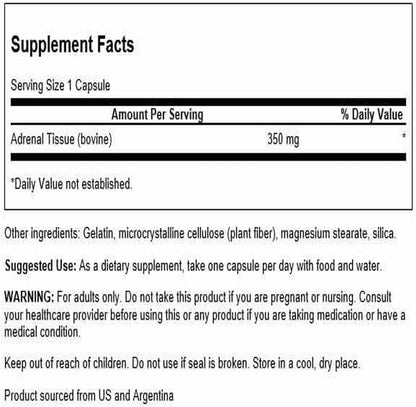 Swanson Adrenal Glandular 350 mg, 60 Capsules
