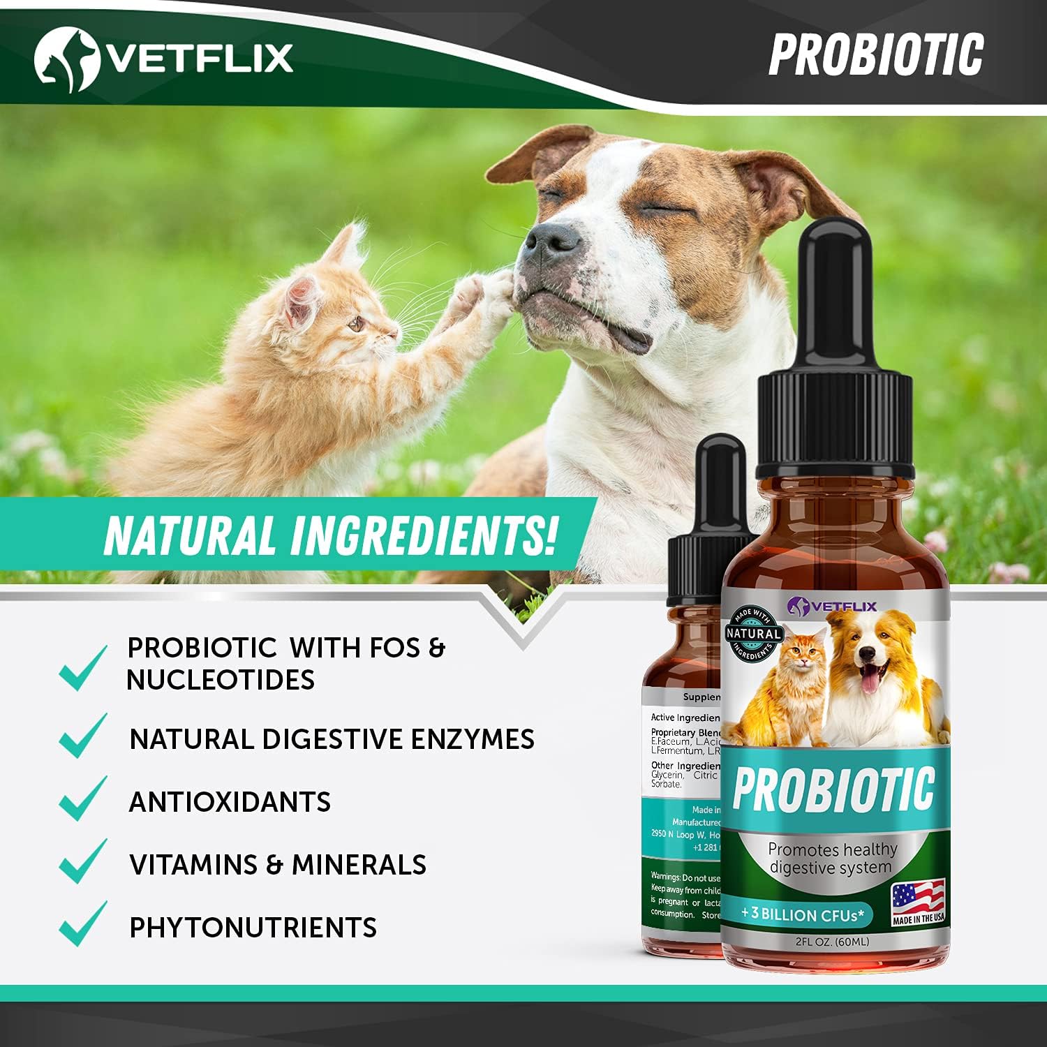 Premium Probiotics Liquid for Dogs, Cats, Puppies and Kittens, 2 Fl Oz - görsel 4