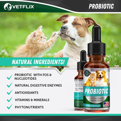 Premium Probiotics Liquid for Dogs, Cats, Puppies and Kittens, 2 Fl Oz