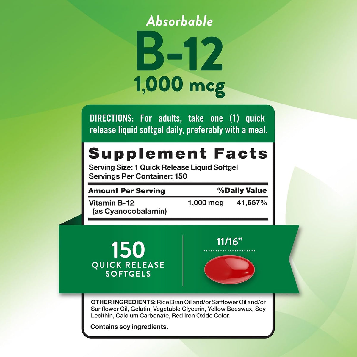 Nature's Truth Vitamin B12 1000 mcg, 150 Softgels - görsel 2