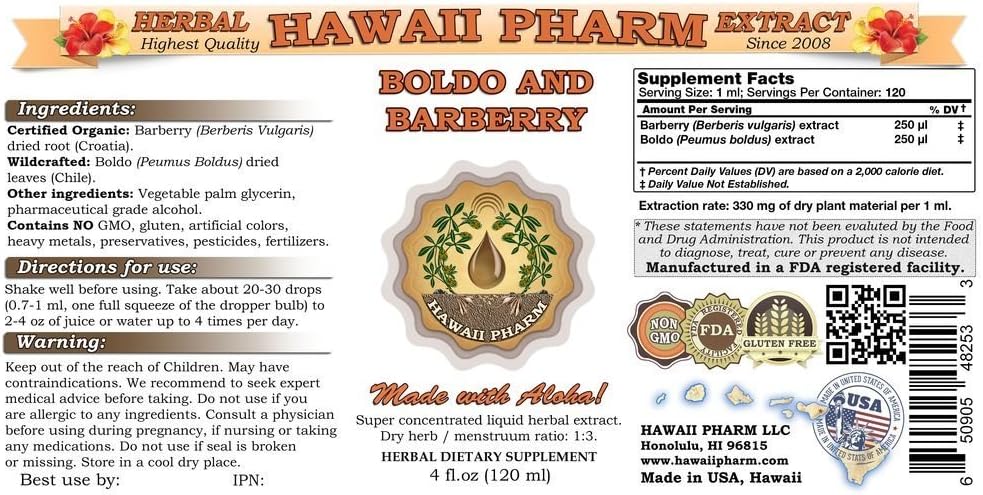 Boldo and Barberry Liquid Extract, Boldo (Peumus boldus) and Barberry (Berberis vulgaris) Tincture Supplement, 2 x 946 ml Unfiltered - görsel 2