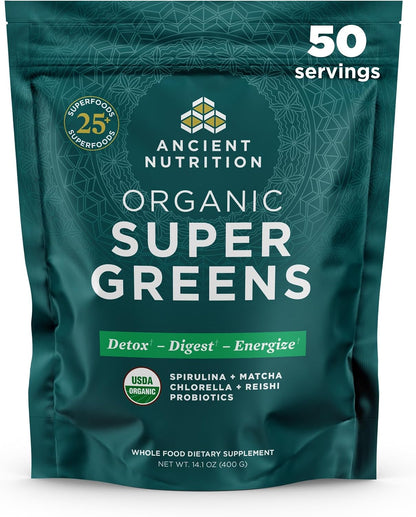Ancient Nutrition SuperGreens Powder with Probiotics, Organic Watermelon Flavour – 25 Servings