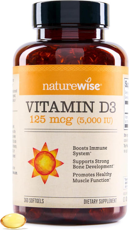 NatureWise Vitamin D3 5000 IU (125 µg) with Organic Olive Oil - 360 Mini Softgels