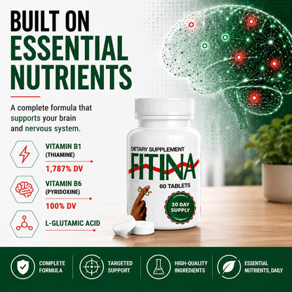 Fitina Brain Supplements for Memory and Focus with Vitamin B6 & Thiamine | High-Dose B Vitamins Nervous System and Cognitive Health Support, Daily Supplement Formula for Adults, 60 Tablets (2-Pack)