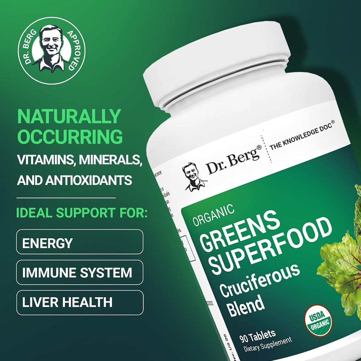 Dr. Berg's Greens Superfood Cruciferous Vegetable Tablets – 90 Tablets - görsel 2