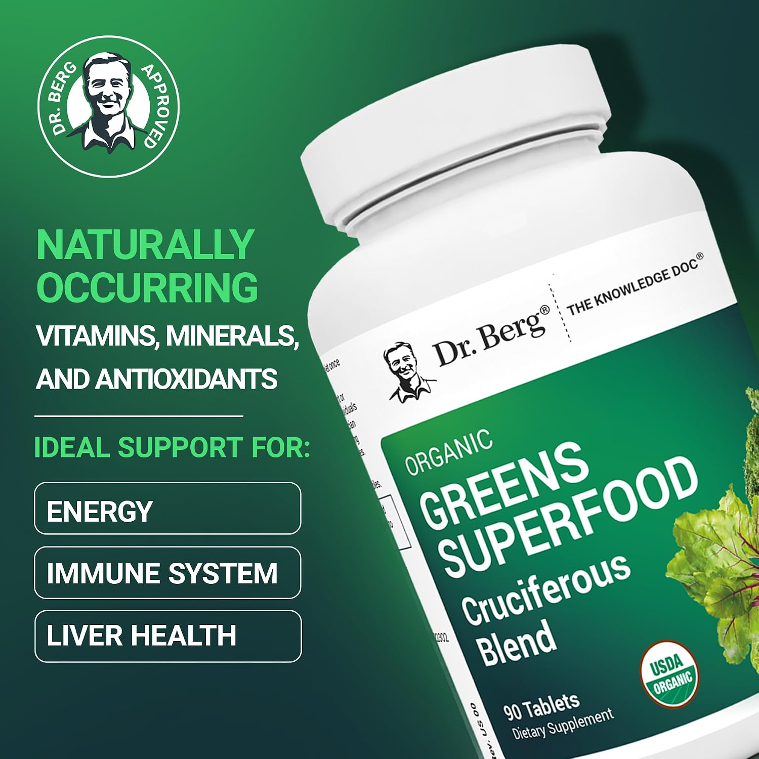 Dr. Berg's Greens Superfood Cruciferous Vegetable Tablets – 90 Tablets - görsel 2
