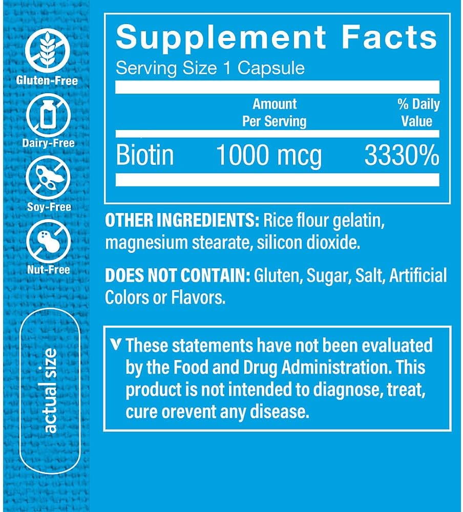 The Vitamin Shoppe Biotin 1 mg – High Potency Vitamin B7 for Hair, Skin and Nail Support (100 Capsules) - görsel 2