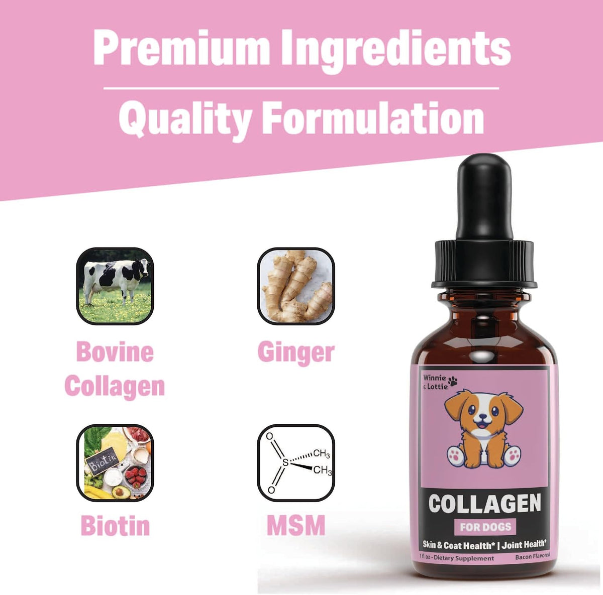 Collagen for Dogs – Liquid Collagen Supplement – Skin and Coat Support – Dog Collagen Drops – 1 fl oz (30 ml) – Bacon Flavour - görsel 5