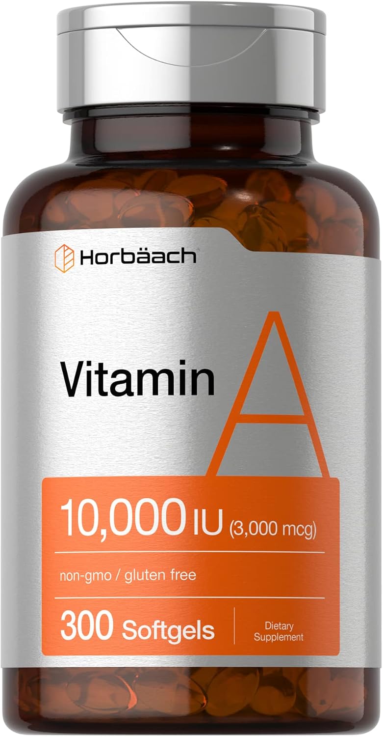 Horbäach Vitamin A 10,000 IU Softgels - 300 Count - Non-GM, Gluten-free Supplement - görsel 1