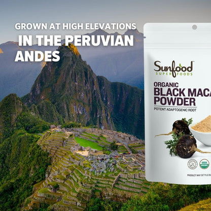 Sunfoods Superfoods Organic Black Maca Powder - Black Maca Root Powder, Peruvian, Raw, Vegan, 113 g