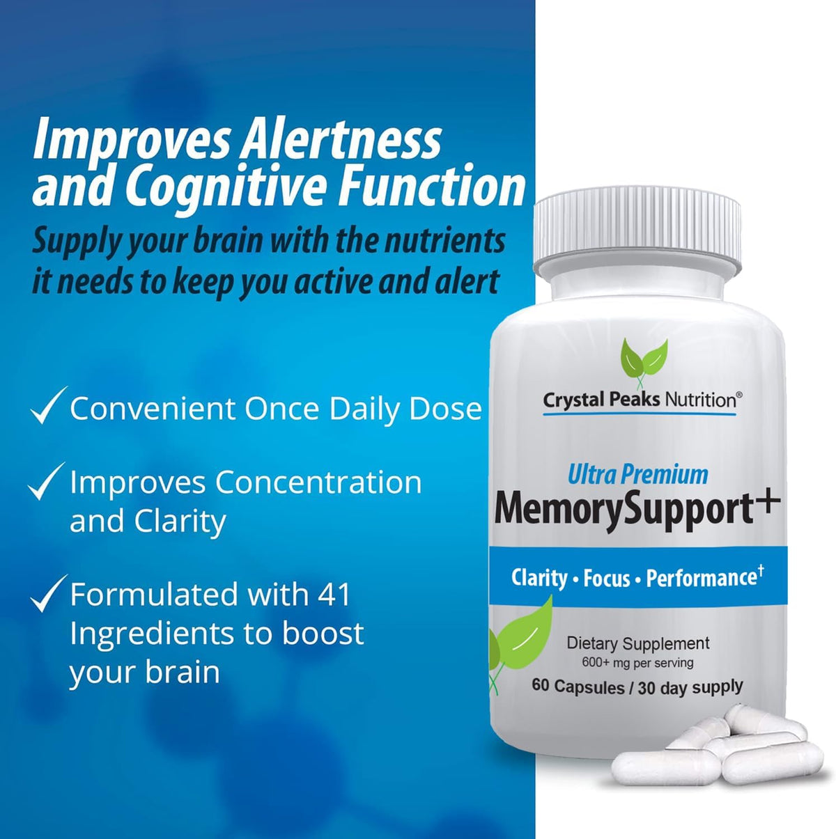 Memory Boost + Brain Support Supplement – Nootropic for Focus, Concentration & Memory – 60 Capsules - görsel 4