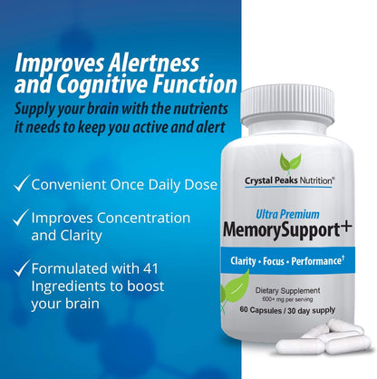 Memory Boost + Brain Support Supplement – Nootropic for Focus, Concentration & Memory – 60 Capsules