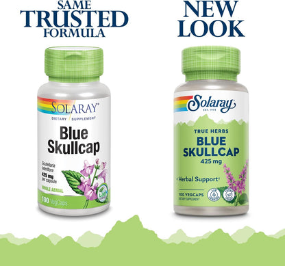 SOLARAY Blue Skullcap Supplement - 425mg Skullcap Extract Capsules, Whole Aerial, GM-Free, Laboratory Verified - 100 Vegetable Capsules