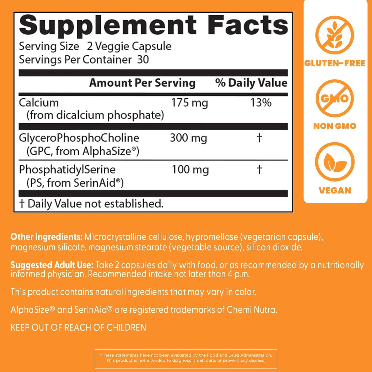Doctor's Best Natural Brain Enhancers - Brain Health Supplement for Memory and Focus Support, PhosphatidylSerine, Alpha GPC, & Calcium, Gluten Free - 60 Veg Caps - görsel 4